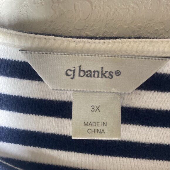 Cj Banks Tunic Top Womens 3X Plus Size Navy White Striped Casual Beach Resort - Picture 2 of 10
